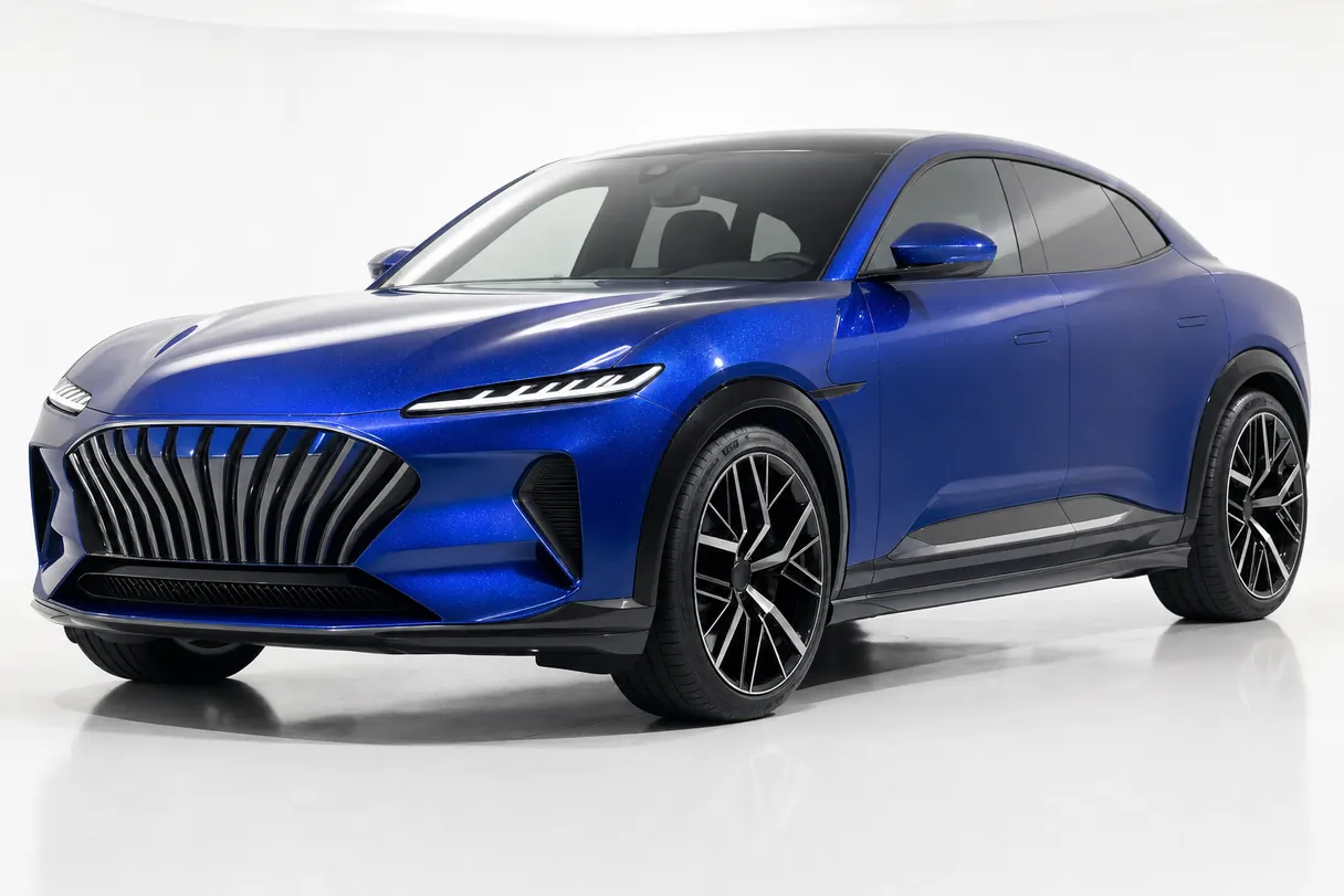 A performance SUV in a metallic Abyssal Blue wrap