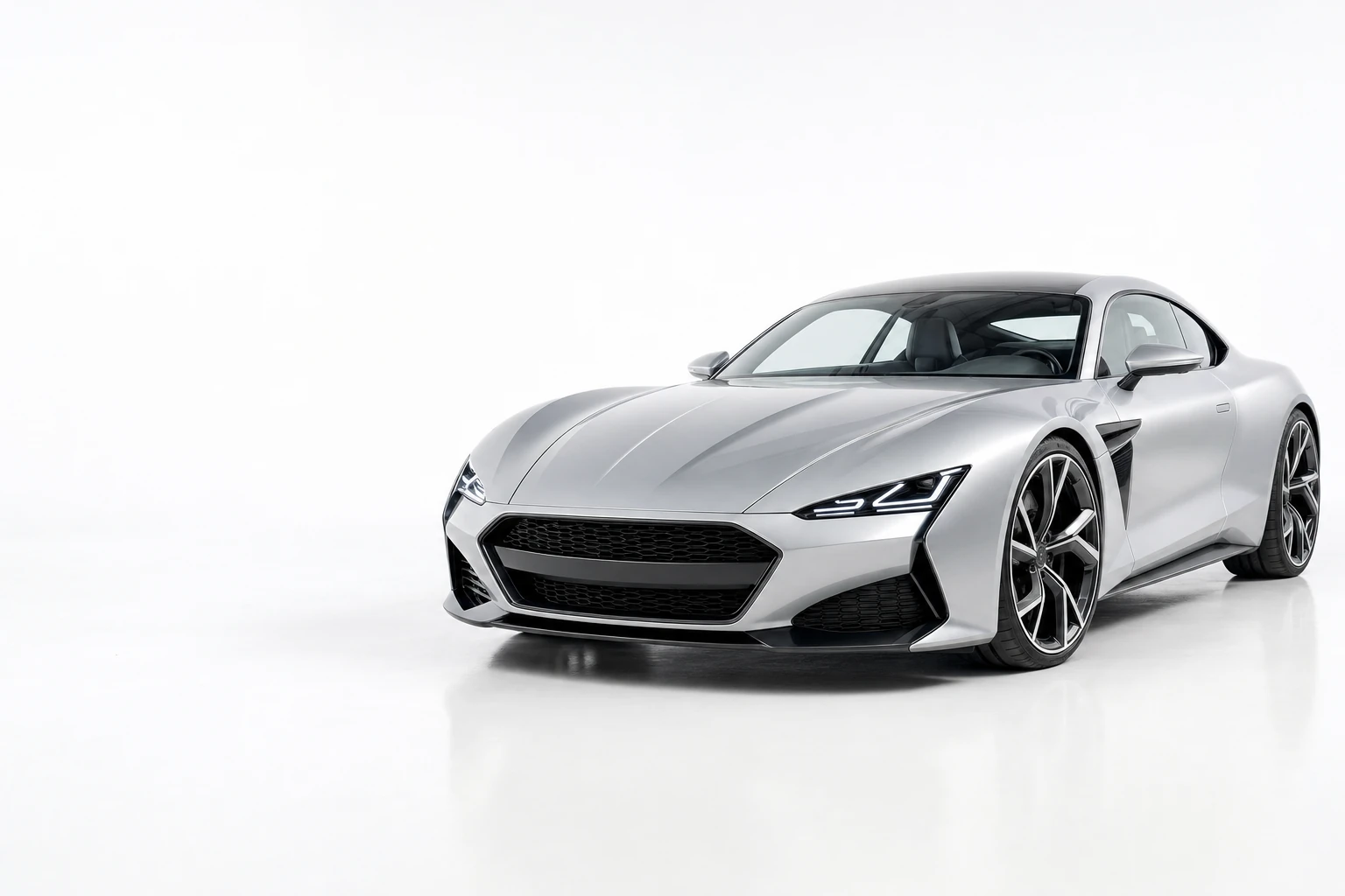 The same car, in the same studio and the same light, in its original factory silver paint